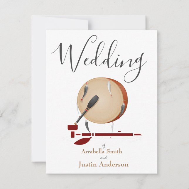 Convites Casamento Branco ceremonial nativo americano  (Frente)