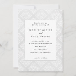 Convites Casamento Branco Clássico Damask Elegante