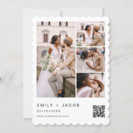 Convites Casamento Branco com código QR de Foto Minimalista