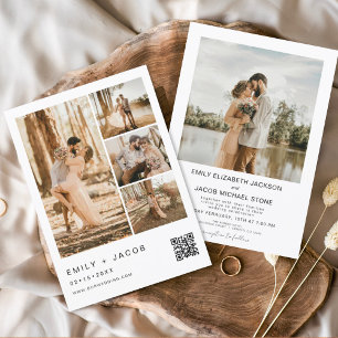 Convites Casamento Branco com código QR de Foto Minimalista