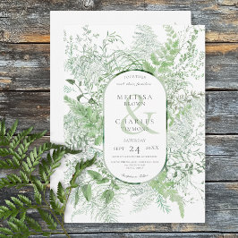 Convites Casamento Branco com Folhagem Verde de Samambaia R