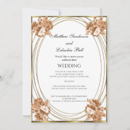 Convites Casamento Branco Cores de Outono Flores Dourado