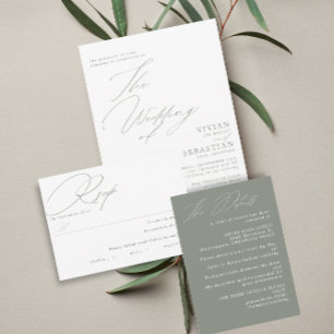 Convites Casamento Branco da Sage Verde Moderna
