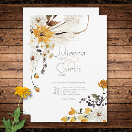 Convites Casamento Branco das Flores Amarelas do Ouro Boho