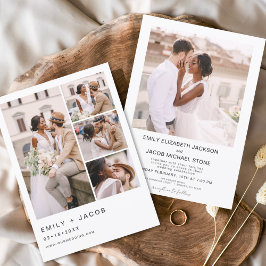 Convites Casamento Branco de Cinco Fotos Minimalista