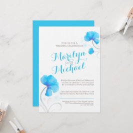 Convites Casamento branco de cinza azul de flor silvestre d