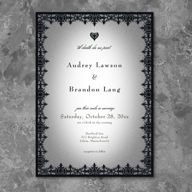 Convites Casamento Branco de Ferro Gótico Vitoriano (Victorian Gothic Iron Border White Wedding Invitation)