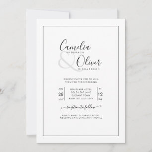 Convites Casamento Branco de Fontes Negras Clássicas All-in