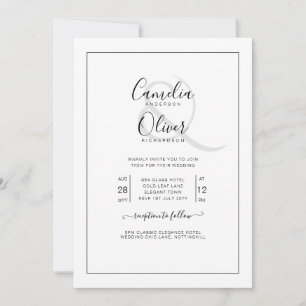 Convites Casamento Branco de Fontes Negras Clássicas All-in