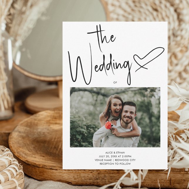 Convites Casamento Branco de Foto do Coração de Assinatura  (Criador carregado)