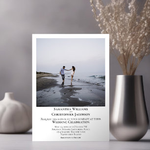 Convites Casamento Branco de Foto Moderna Minimalista Simpl