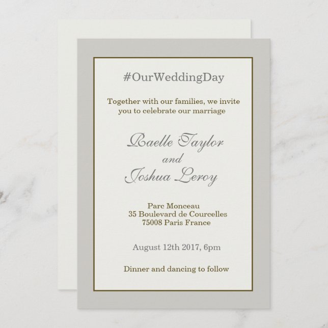 Convites Casamento branco de marfim de cinza de ouro person (Frente/Verso)