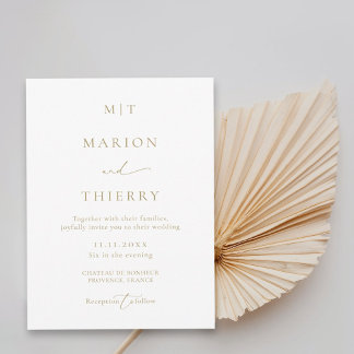 Convites Casamento branco de monograma minimalista moderno