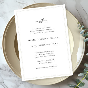 Convites Casamento Branco De Monograma Simples Elegante