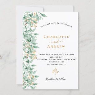 Convites Casamento branco de ouro floral verde