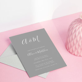 Convites Casamento Branco de Prata de Monograma Elegante Mo