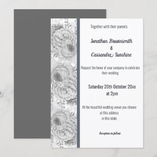 CONVITES CASAMENTO BRANCO DE PRATA ROSA BRANCA FLORAL TRIM