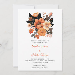 Convites Casamento Branco de queda de Buquê Floral Laranja 
