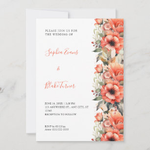 Convites Casamento Branco de Queda Floral Laranja Boêmia