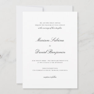 Convites Casamento Branco de Script de Caligrafia Simples E