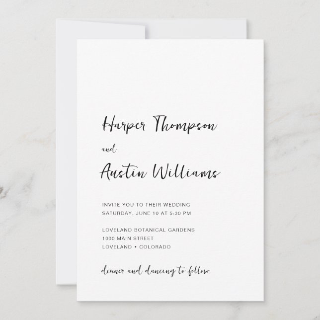 Convites Casamento Branco de Script Minimalista Moderno (Frente)