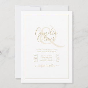 Convites Casamento branco de texto Dourado clássico multif