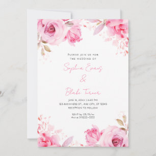 Convites Casamento Branco de Verão de Rosas Rosa Românticas