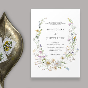 Convites Casamento Branco de Wreath Wildflower Watercolor E