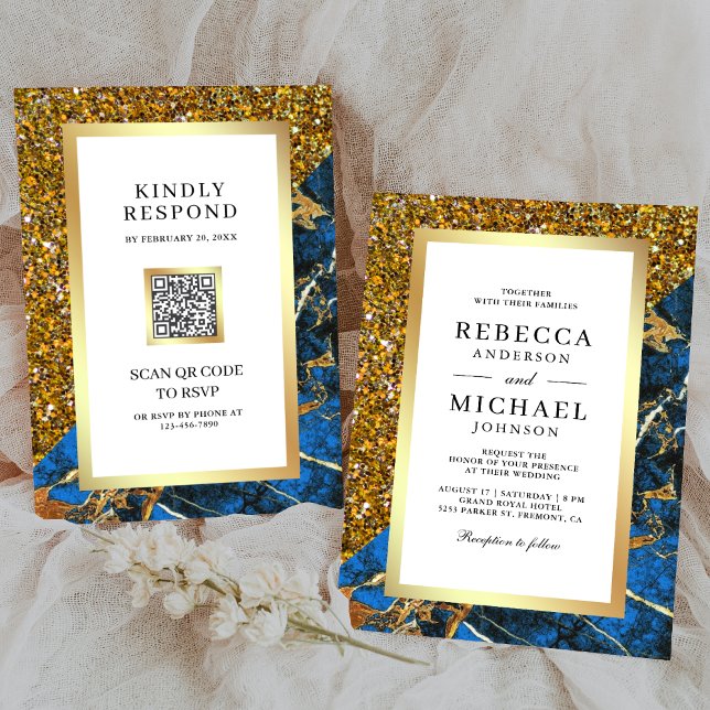 Convites Casamento Branco do Código QR do Marble Real Doura (Criador carregado)