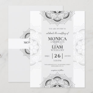 Convites Casamento Branco do Elegante Clássico Boho Mandala
