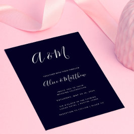 Convites Casamento Branco do Marinho Monograma Elegante Mod