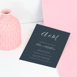 Convites Casamento Branco do Marinho Monograma Elegante Mod