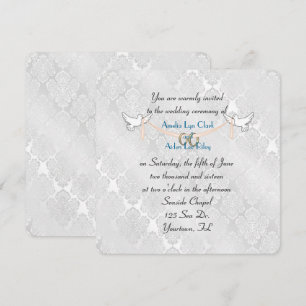 Convites Casamento branco do Shimmer do damasco