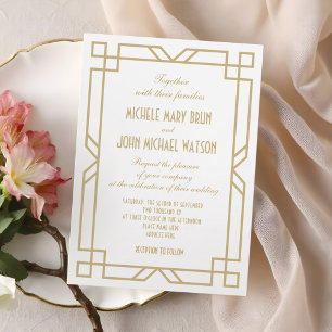 Convites Casamento branco Dourado da arte clássica elegante