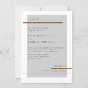Convites Casamento Branco Dourado de Cinzas Modernas Simple