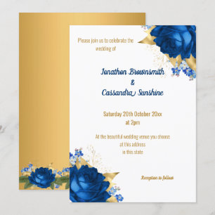 CONVITES CASAMENTO BRANCO DOURADO FLORAL AZUL SIMPLES