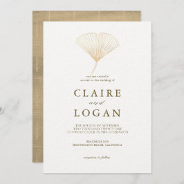 Convites Casamento Branco Dourado Ginkgo Leaf
