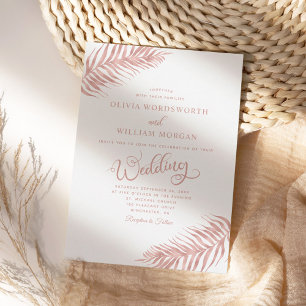 Convites Casamento Branco Dourado Rosa Moderno Palm Leaf