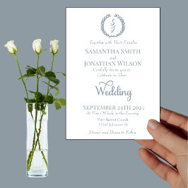 Convites Casamento Branco Dusty Blue Monograma Wreath