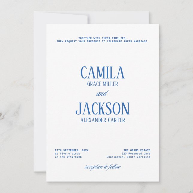 Convites Casamento Branco e Azul Marinho (Frente)