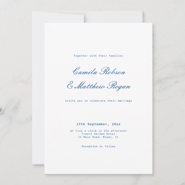 Convites Casamento Branco e Azul Marinho  (Frente)