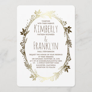 Convites Casamento branco e Dourado de Wreath Floral