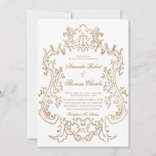 Convites Casamento Branco e Dourado Vitoriano