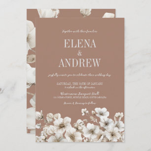 Convites Casamento Branco e Floral Mocha Brown