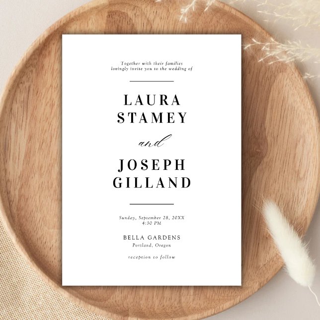 Convites Casamento Branco e Negro Clássico Elegante (Criador carregado)