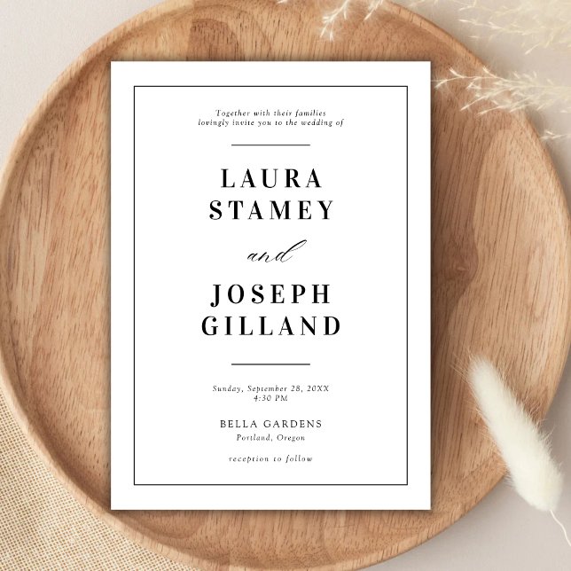 Convites Casamento Branco e Negro Clássico Elegante (Criador carregado)