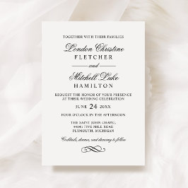 Convites Casamento Branco e Negro Elegante Clássico