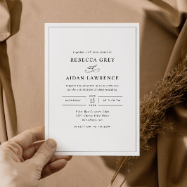 Convites Casamento Branco e Negro Elegante Clássico