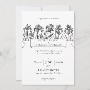 Convites Casamento branco e preto de flor selvagem desenhad