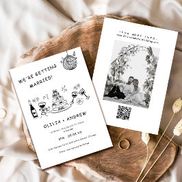 Convites Casamento branco e preto desenhado à mão